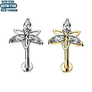 F136钛合金三角花形锆石耳环内牙螺纹耳屏穿孔小耳钉唇环唇饰