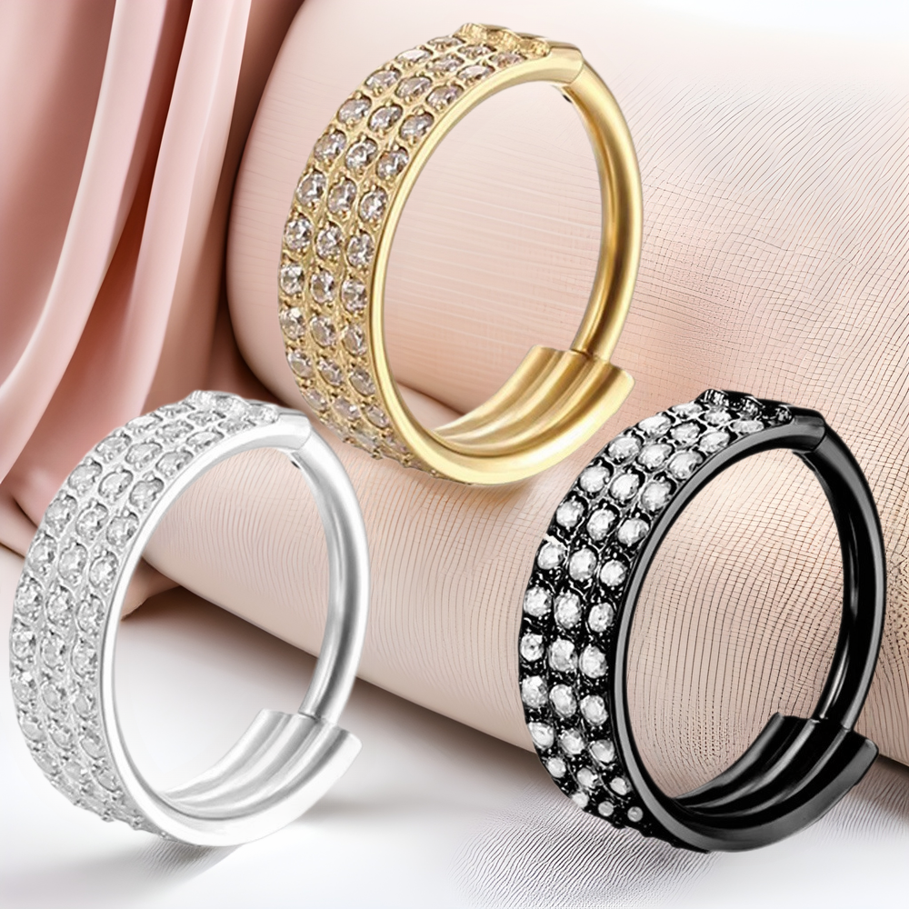 F136钛合金饰品鼻环鼻中隔三层锆石鼻圈耳环鼻子穿孔无缝圈女