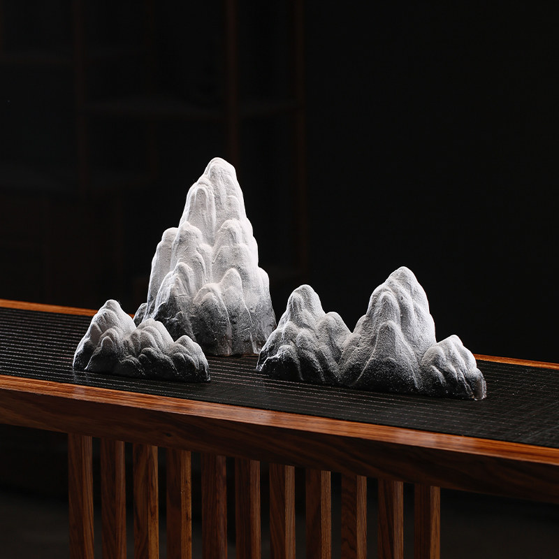中式禅意假山摆件陶瓷水族鱼缸造景客厅玄关沙盘枯山水微景观装饰