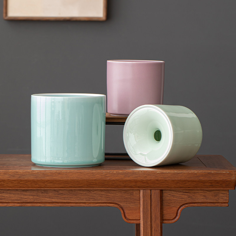 天青烟灰缸小型陶瓷纯色灭烟缸桌面漏斗盖防飞灰废茶水缸简约轻奢