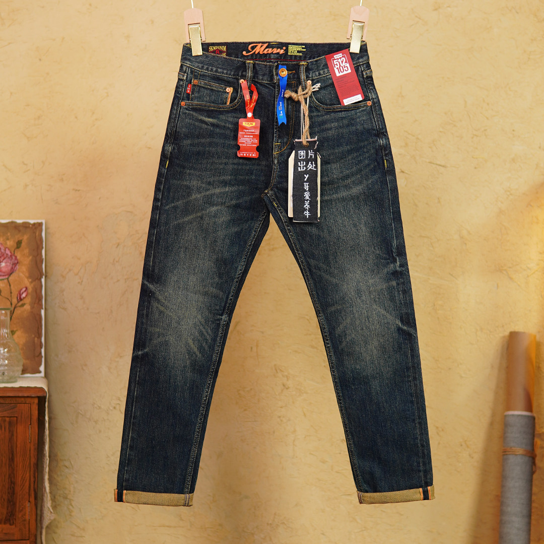 8022新款15盎司赤耳丹宁牛仔裤男士弹力修身直筒复古男裤子秋冬款