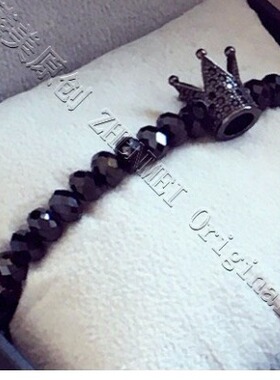 原创设计cool女孩黑尖晶女王手链皇冠天然水晶时尚简约串珠饰品女