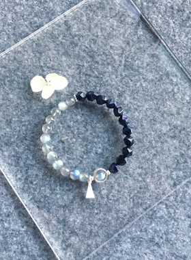 Z M Original原创设计天然灰月光石拉长石蓝砂石单圈款手链女手串