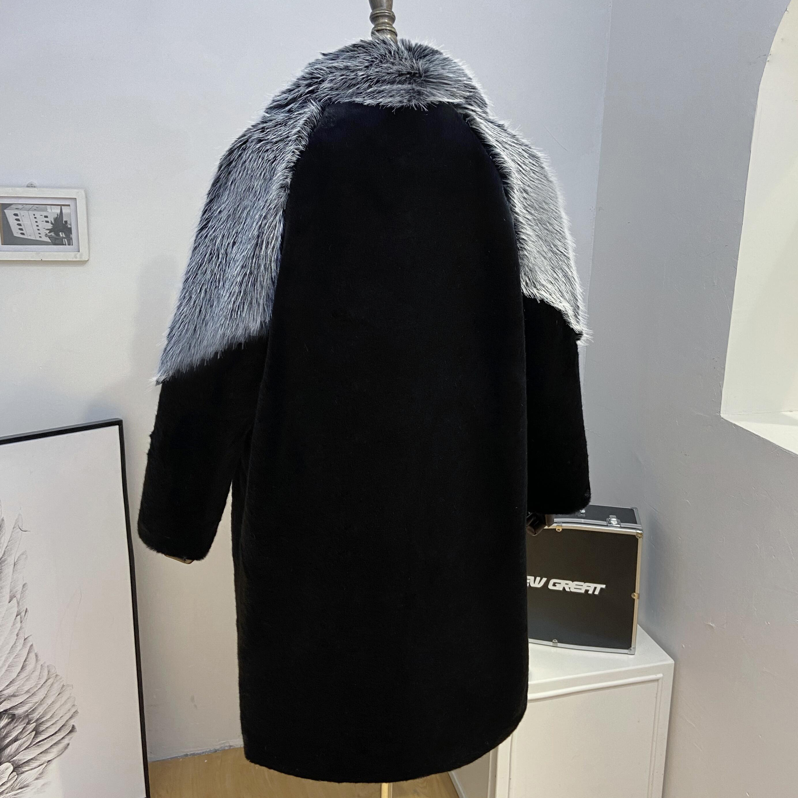 전체 밍크 남성 밍크 벨벳 모조 모피 롱 코트 두꺼운 따뜻한 캐주얼 여우 모피 칼라 대형 코트 유행