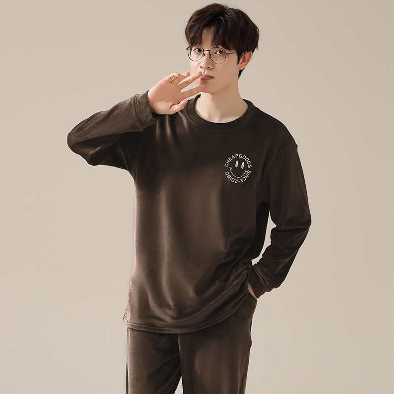 北极绒新款睡衣男士秋冬季海岛绒加绒春秋款珊瑚绒薄款家居服套装