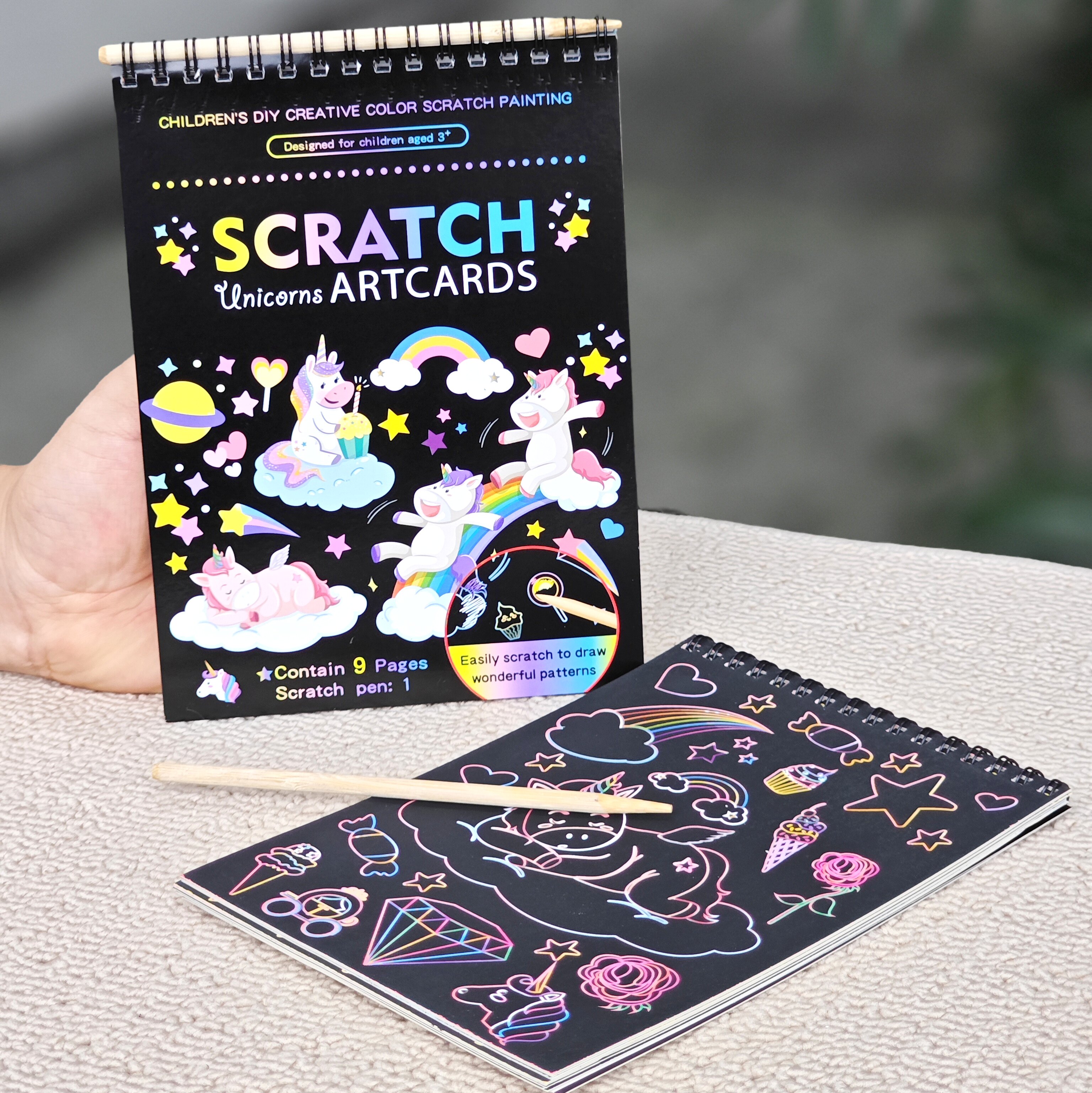 出口英国 SCRATCH原装 独角兽刮刮画填色+画笔套装 DIY手工玩具图片