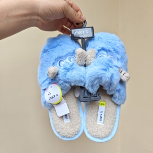 家居卧室拖鞋 出口欧洲 蓝色毛怪毛茸茸女士拖鞋 IT原装 THAT