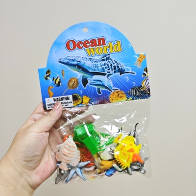 出口美亚 海洋动物袋装塑胶仿真动物玩具  一袋22件