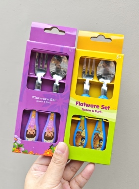 出口老美 DORA和小狗卡通造型原装叉勺儿童餐具套装 食品级不锈钢