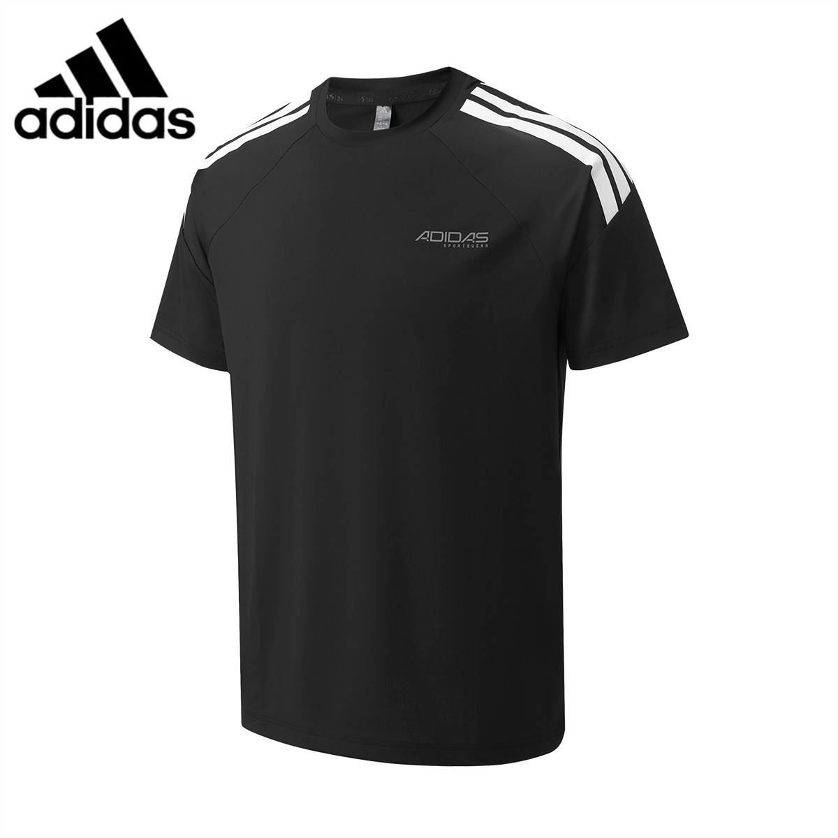 Adidas阿迪达斯运动短袖T恤男2026新款圆领三条杠休闲上衣KQ5335
