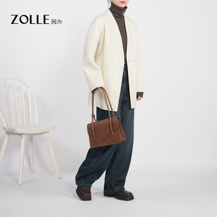 ZOLLE因为一粒扣极简立体剪裁羊毛双面呢大衣女25秋冬新品