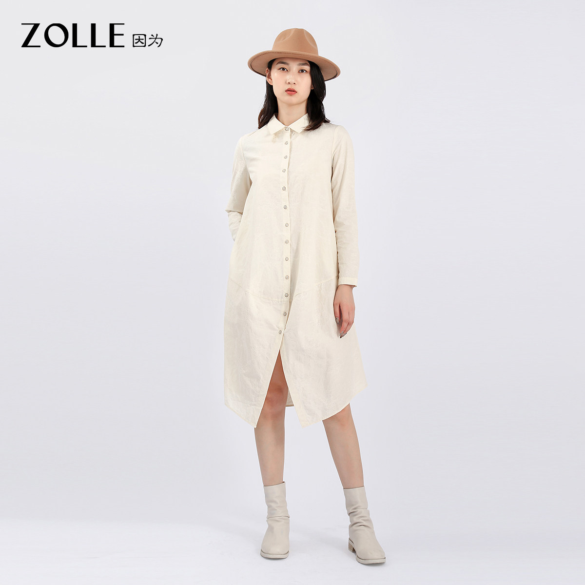 【ZOLLE因为】纯棉舒适开扣百搭连衣裙衬衣外套女26春新品
