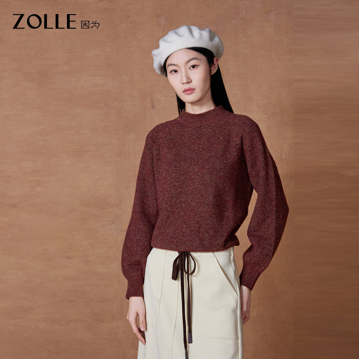 ZOLLE因为秋冬杂色质感羊毛宽松舒适套头毛衫26春新品