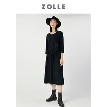 ZOLLE因为初秋新款纯色百搭连衣裙气质中袖女裙中长款显瘦打底裙