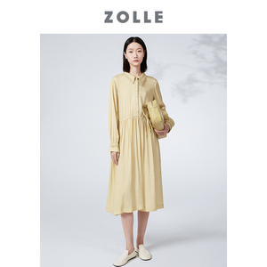 【ZOLLE因为】极简风通勤垂感翻领连衣裙女26春夏新品