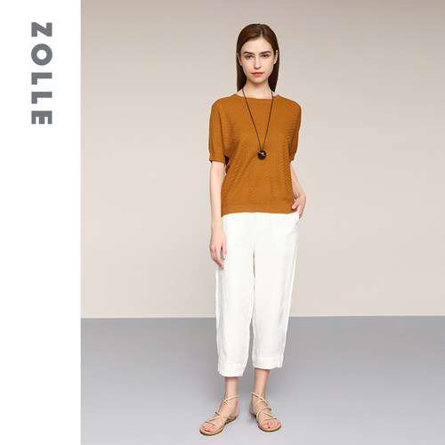 亚麻老钱风纯色透气不规则针织衫