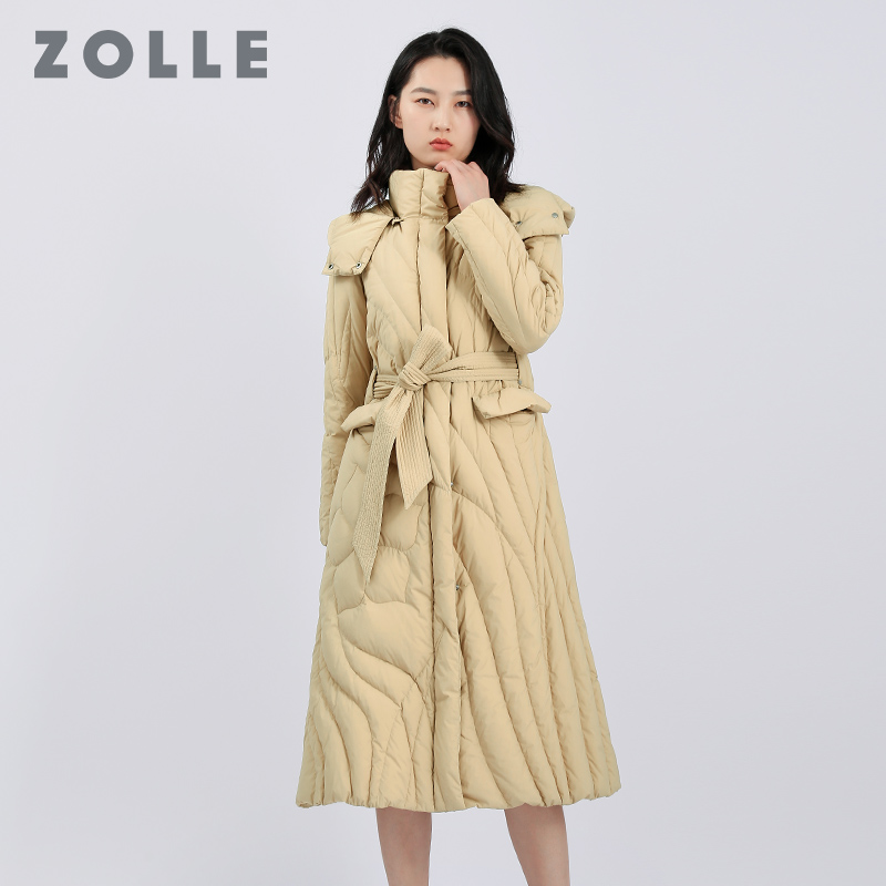 ZOLLE因为冬季新款纯色简约保暖羽绒服中长款显瘦百搭女外套大衣