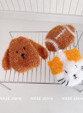 HASE韩国同款可爱洗碗巾手工编织不沾油百洁布厨房锅刷去污海绵擦