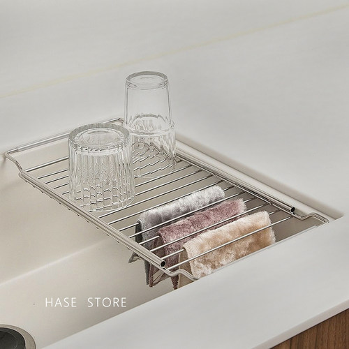 厨房水槽可拉伸不锈钢餐具沥水架