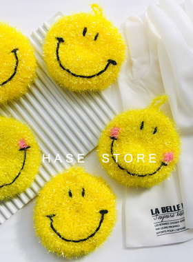 ins笑脸洗碗巾可爱厨房百洁布洗碗海绵擦家用可挂去污清洁锅刷