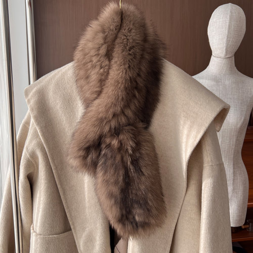 皮草围巾女冬季狐狸毛编织长款保暖加厚百搭围脖紫貂色网红色同款