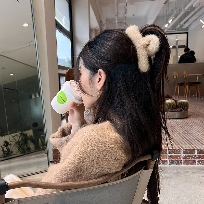 水貂毛大号发夹女真毛新款后脑勺秋冬可爱甜美高级毛茸茸皮草顶夹
