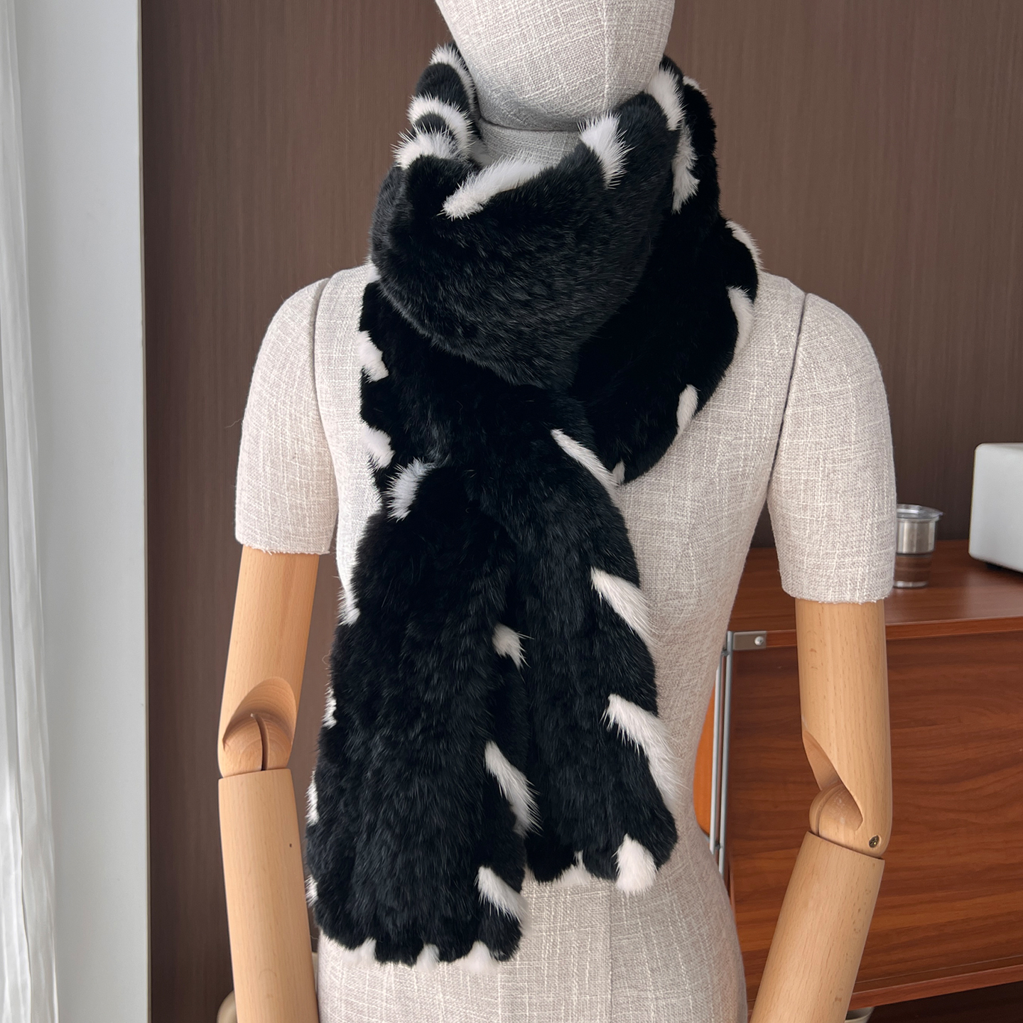 悦爱水貂毛编织围脖冬季女长款加厚保暖轻奢百搭韩版皮草貂毛围巾