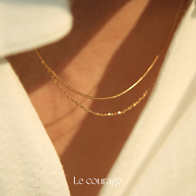 Lecourage闪闪星光素链锁骨链