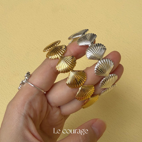 Le courage | 复古法式度假风贝壳造型黄铜镀金镀银开口手镯首饰