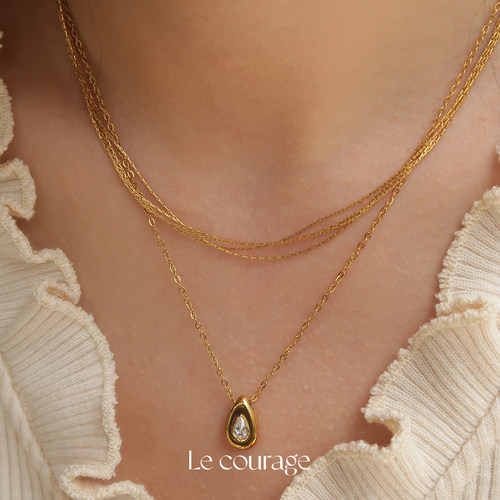 Le courage | 百搭日常闪闪金沙多层锁骨链素链钛钢镀18K金项链