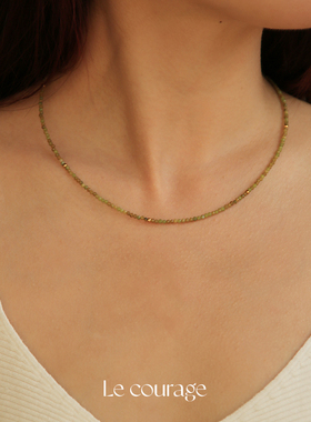 Le courage 薄荷少女 法式vintage半宝石壁玺手工串珠18K项链青绿