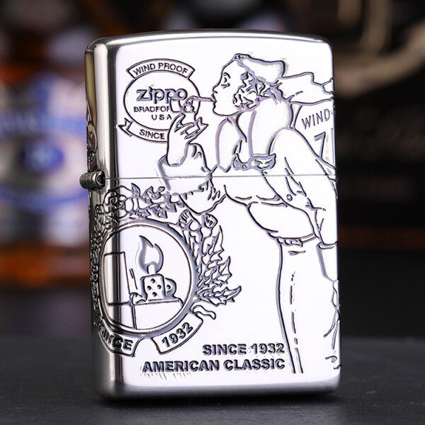 原装正品ZIPPO打火机 镀银四面雕刻环绕 风中女郎 风女 专柜正版