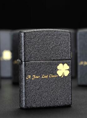 ZIPPO原装正品打火机 磨砂 黑裂漆236 幸运四叶草 专柜正版美国ZP