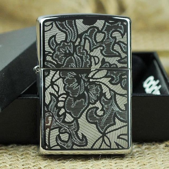 ZIPPO原装正品打火机 镜面深雕刻 繁花富贵花开 专柜正版限量珍藏