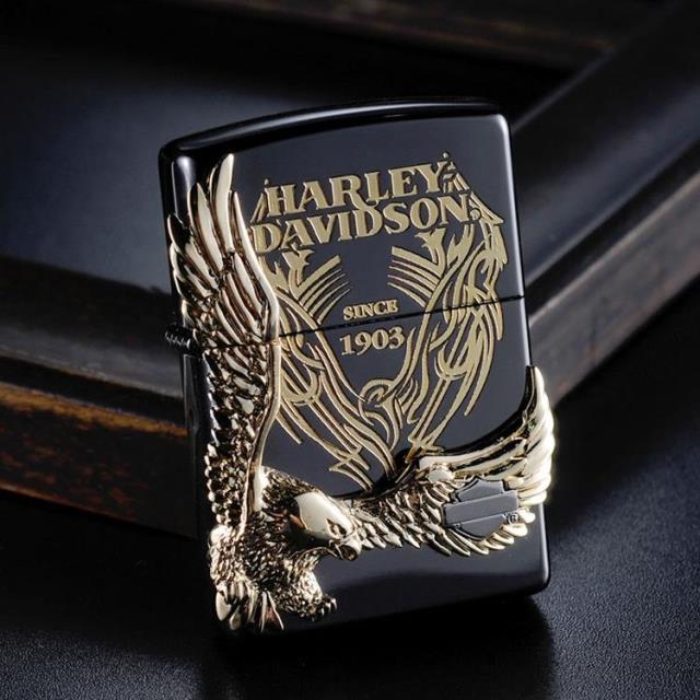 ZIPPO原装正品打火机 黑冰镀金贴章哈雷大侧鹰 限量版 珍藏版正版