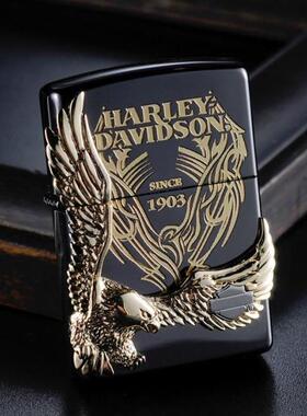 ZIPPO原装正品打火机 黑冰镀金贴章哈雷大侧鹰 限量版 珍藏版正版