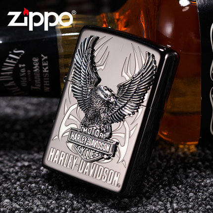 ZIPPO原装正品打火机 纯银黑冰哈雷 大展翅雄鹰 HDP-05 专柜正版