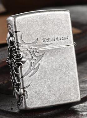 ZIPPO原装正品打火机 古银侧面镶钻十字架 专柜正版防风 美国原装