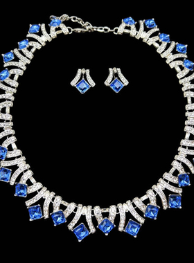 中古Vintage重工宫廷风气质时尚优雅精致百搭 K9几何项链耳钉套装