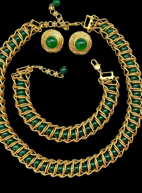 Vintage国风手工玛瑙串珠 重工复古时尚百搭气质项链手链耳钉套装