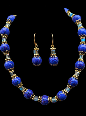 Vintage复古紫蛙皮异彩方形多面切割琉璃 高级宫廷风项链耳饰套装