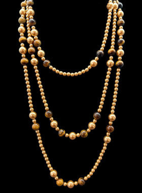 秋冬轻奢气质百搭虎珀石珍珠渐变美拉德长款可叠搭毛衣链高级网红