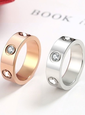 钛钢银色玫瑰金情侣时尚戒指