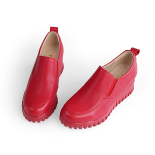 新款 红色优质真皮女鞋 2025年春秋季 内增高软底妈妈鞋 休闲百搭单鞋
