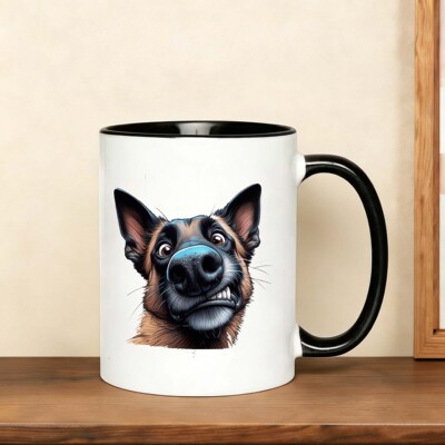 萌宠治愈系牧羊犬玫瑰猫咪马克杯撞色内圈咖啡杯铲屎官专属礼物杯