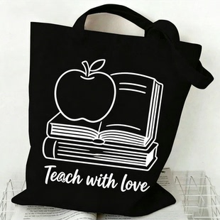 教师节礼物趣味印花帆布包 大容量托特包 老师日常通勤帆布袋