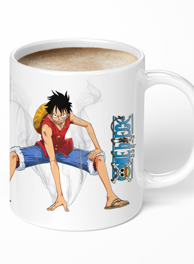 外贸创意海贼王路飞动漫影视周边陶瓷白色马克杯咖啡茶水杯子