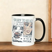 ins风可爱少女心陶瓷杯贪睡猫读书女孩印花水杯双色内圈奶茶杯