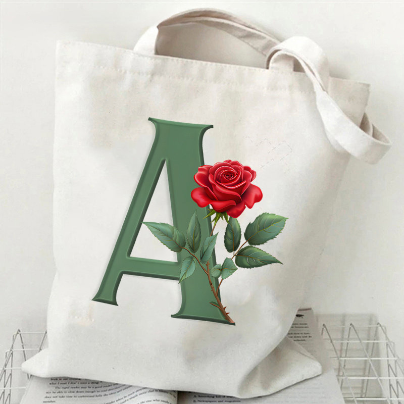 【红玫瑰字母定制】复古风帆布包浪漫装饰购物袋日常通勤手提包女