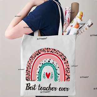 大容量印花手提包 多彩教师节主题 女士旅行通勤和购物的理想选择